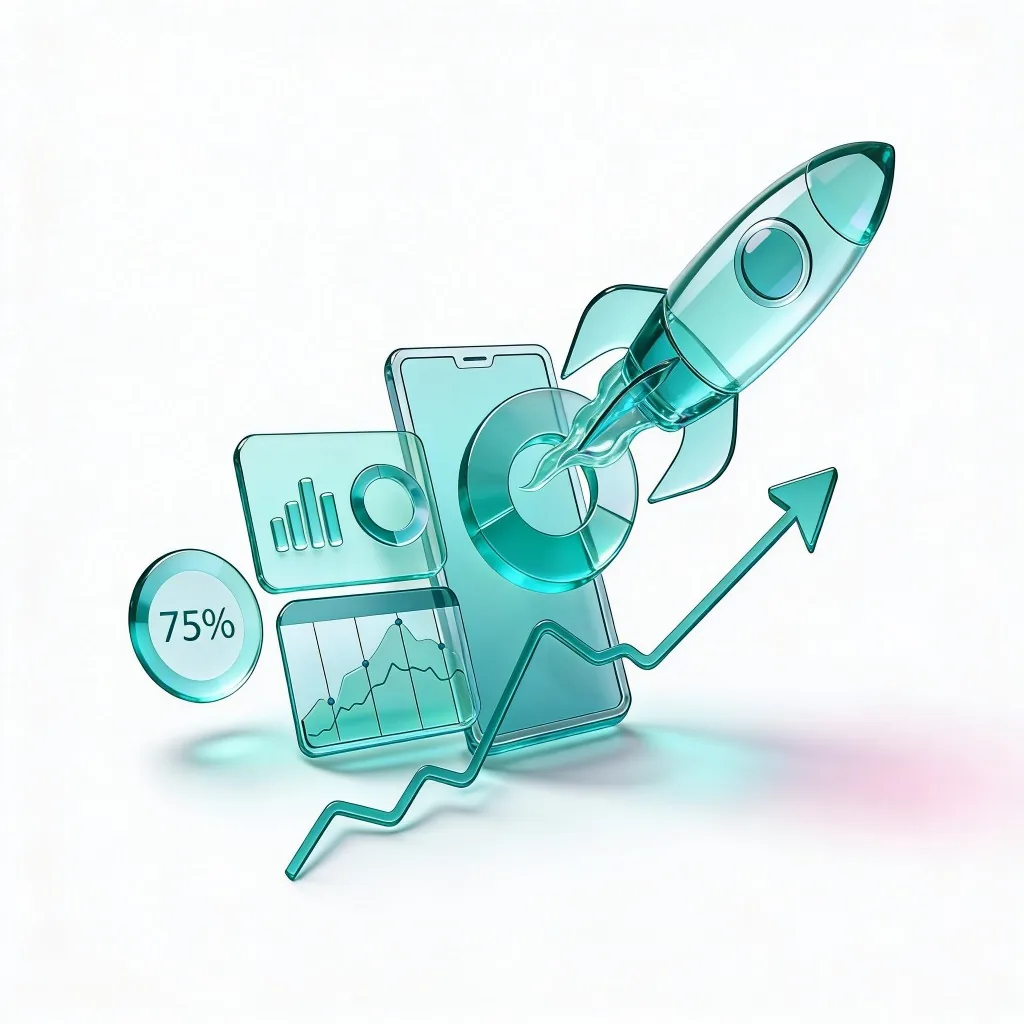 Glass marketing dashboard and rising growth curve